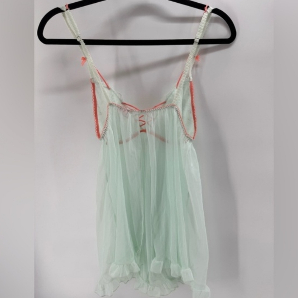 Victoria's Secret Mint Green & Coral Lace Babydoll Chemise Lingerie - Size M - Picture 3 of 5